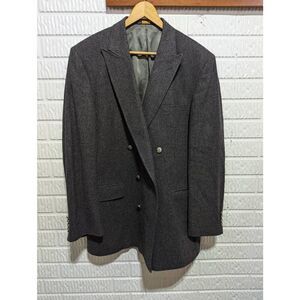 Oakton Ltd Men's Gray & Silver Buttons Double Breasted Wool Blazer Jacket Size 4